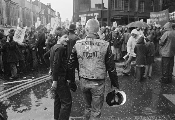 National Front activists attend an anti National Front demonstration, Blackburn, Lancashire. September 1976